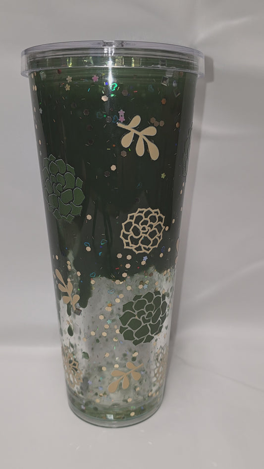 1 Premade Olive Color Succulent/Flower Lava Cup 24 oz tapered
