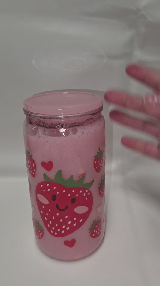 1 Premade 16 oz Libbey Cup Pink Strawberry Cup